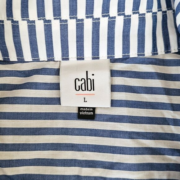 CAbi Striped Long Sleeve Button Up Prep School  Shirt 6085, L, White & Blue - Picture 6 of 9